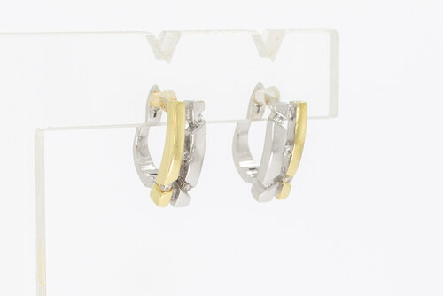 Bicolor gouden oorhangers dames 9 karaat met zirkonia - 1,1 cm