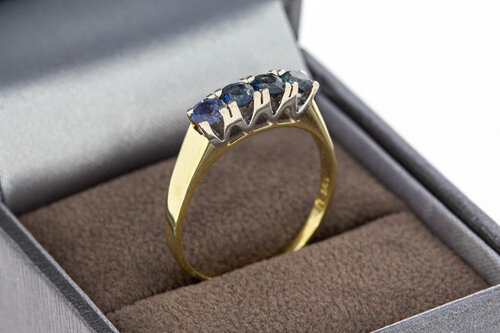 Bicolor gouden rijring dames 14 karaat met saffier - 18,6 mm