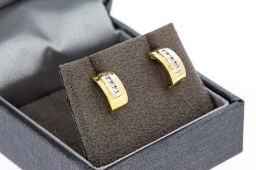 14 karaat bicolor gouden oorbellen met diamant - 1,1 cm