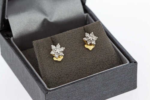 14 karaat bicolor gouden oorstekers met diamant - 0,7 cm