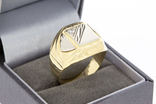 14 karaat bicolor gouden ring heren met zirkonia - 21,2 mm
