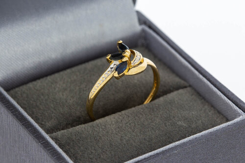 Bicolor gouden entourage ring dames 18 karaat met saffier - 16,7 mm