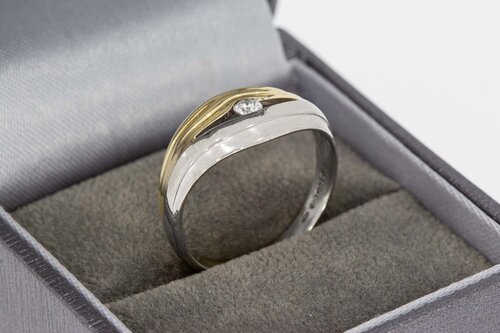 14 karaat bicolor gouden ring dames met diamant - 18,4 mm