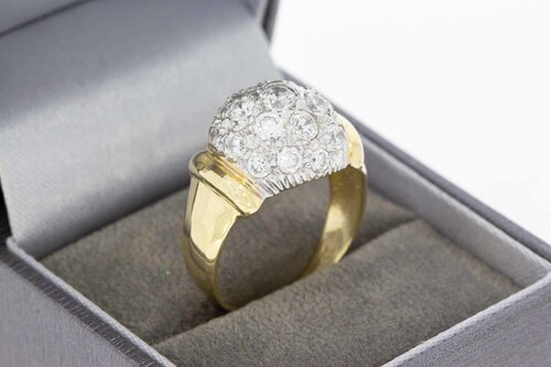 Bicolor gouden cocktailring dames 14 karaat met zirkonia - 19,2 mm