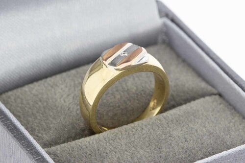 Bicolor gouden pinkring dames 14 karaat met zirkonia - 14,6 mm