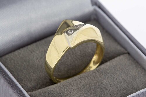 14 karaat bicolor gouden ring dames met diamant 0,04 crt - 17,9 mm
