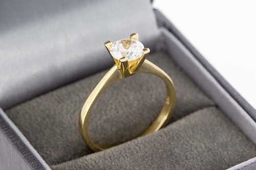 14 karaat gouden solitairring dames met saffier - 18,2 mm