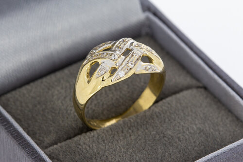 Bicolor gouden bandring dames 14 karaat met zirkonia - 17,5 mm
