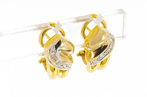 Bicolor gouden oorclips dames 18 karaat met diamant - 1,8 cm