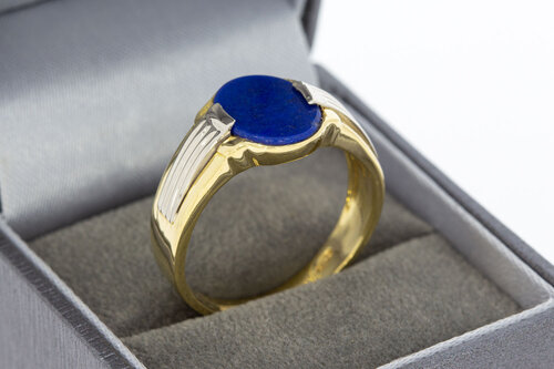 Bicolor gouden statementring 18 karaat met lapis lazuli - 21,3 mm
