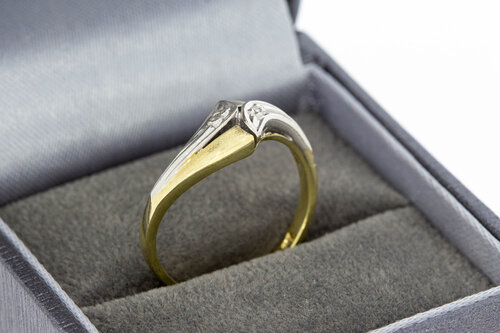 14 karaat bicolor gouden ring dames met diamant 0,015 crt - 17,4 mm