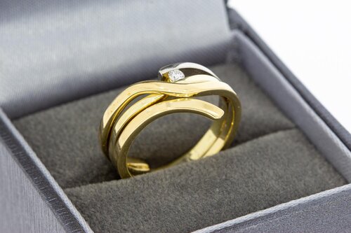 14 karaat bicolor gouden ring dames met diamant - 17,2 mm