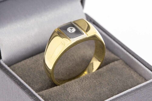 14 karaat bicolor gouden ring heren met zirkonia - 19,6 mm