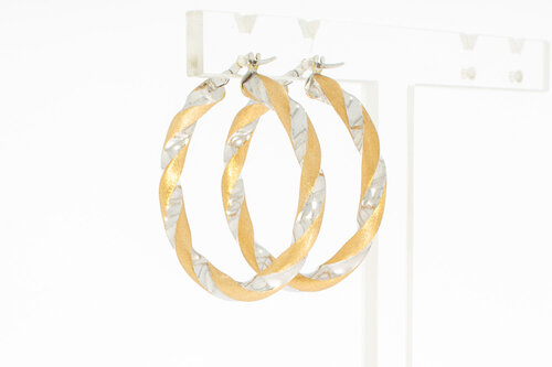 Bicolor gouden oorringen dames 18 karaat - 3,5 cm