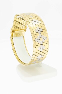 14 karaat brede bicolor gouden schakelarmband - 19,1 cm