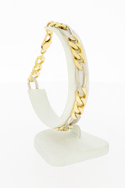 Bicolor gouden figaro armband 18 karaat - 22,1 cm