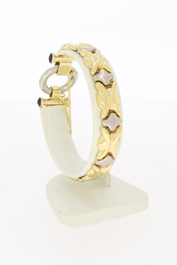 14 karaat bicolor gouden armband dames met saffier - 19,5 cm