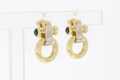 14 karaat bicolor gouden oorstekers met saffier - 2,6 cm