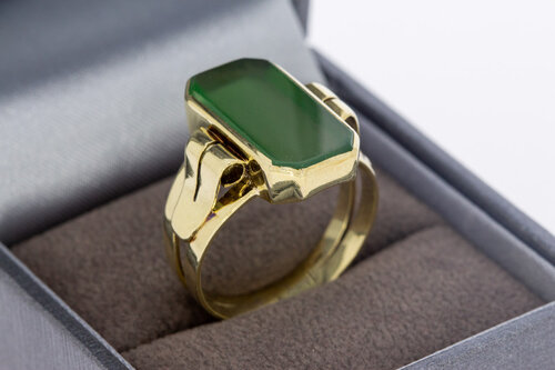 14 karaat geelgouden vintage ring met jade  19 mm