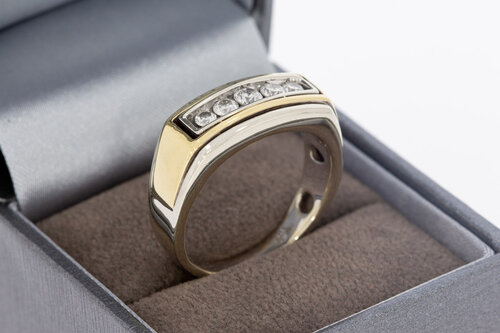 14 karaat bicolor gouden ring heren met diamant 0,5 crt - 20,2 mm