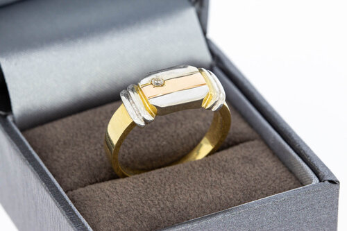 14 karaat bicolor gouden ring heren met zirkonia - 19,4 mm