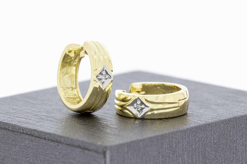 14 karaat bicolor gouden creolen met diamant - 1,4 cm