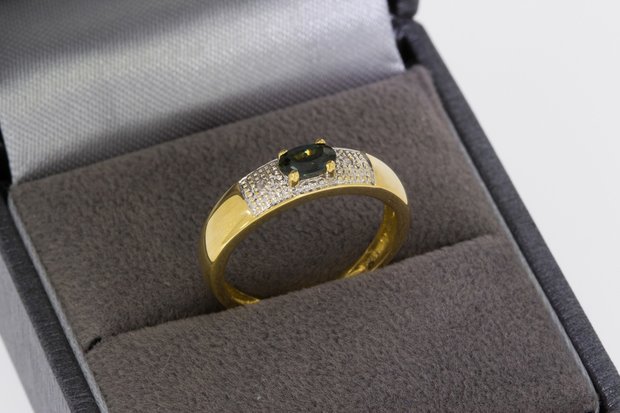 18 Karaat gouden Bicolor ring gezet met Saffier & Diamant