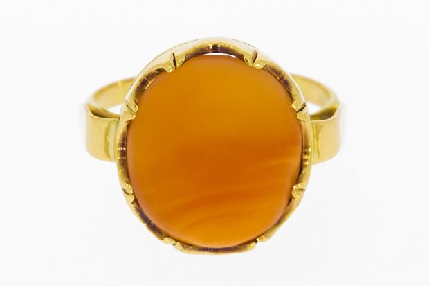 14 karaat gouden vintage Ring gezet met Carneool - 17,4 mm