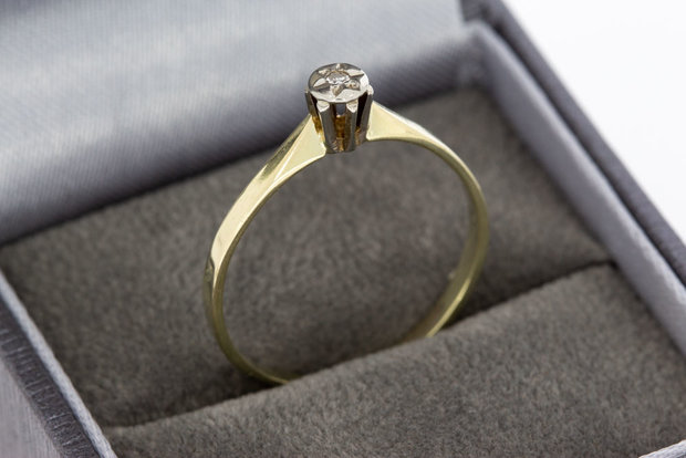14 Karaat bicolor gouden Solitair ring met Diamant- 0.02 crt