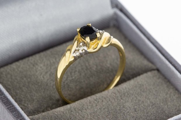 14 Karaat bicolor gouden Ring met Saffier en Diamant