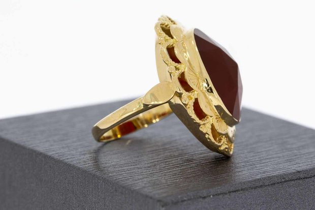 14 karaat gouden vintage ring gezet met Carneool - 16,7 mm