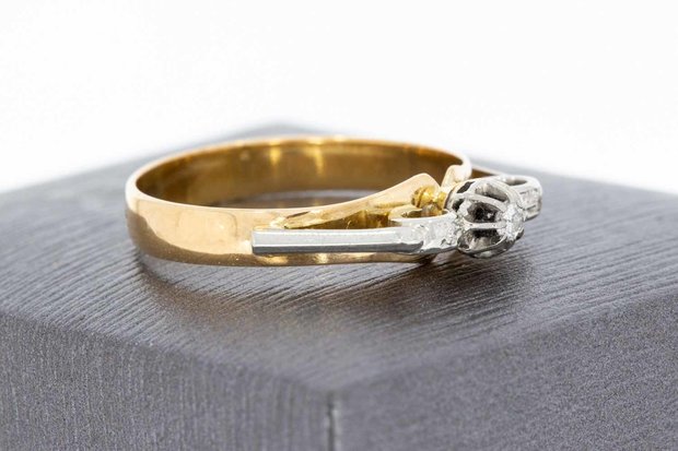 14 Karaat bicolor gouden ring gezet met Diamant (0.06 crt)