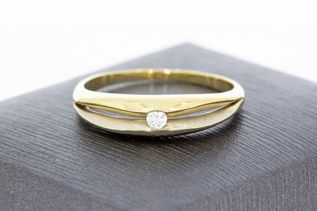 14 Karaat Bicolor gouden ring gezet met diamant 0.07 Crt 
