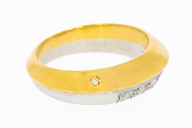 18 Karaat bicolor gouden Bandring met Diamant - 16,5 mm
