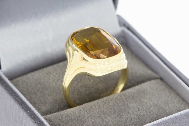 14 Karaat gouden Vintage Markies ring gezet met Citrien