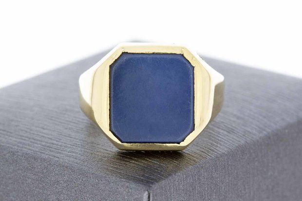 14 karaat gouden Zegelring met blauwe Lagensteen- 19,1 mm