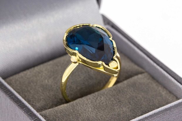 14 Karaat gouden Retro ring met blauwe Topaas - 18,2 mm