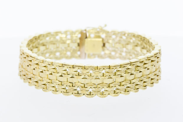 14 Karaat geel gouden brede gevlochten armband - 19 cm