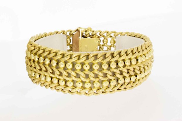14 Karaat geel gouden brede gevlochten armband - 19,9 cm 