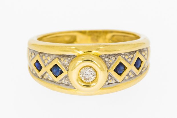 18 Karaat geelgouden Bandring gezet met Saffier & Diamant