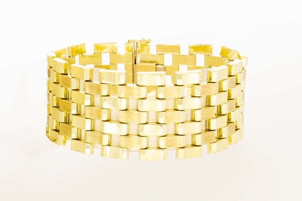 14 Karaat gouden brede Tank armband - 20 cm