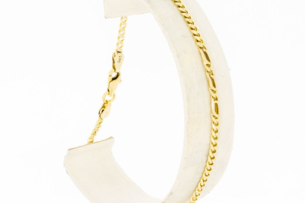 14 Karaat gouden combi Valkoog schakel armband - 22 cm