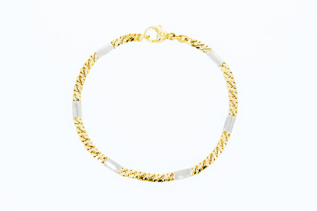 14 Karaat gouden bicolor gouden Gourmet armband - 19,2 cm