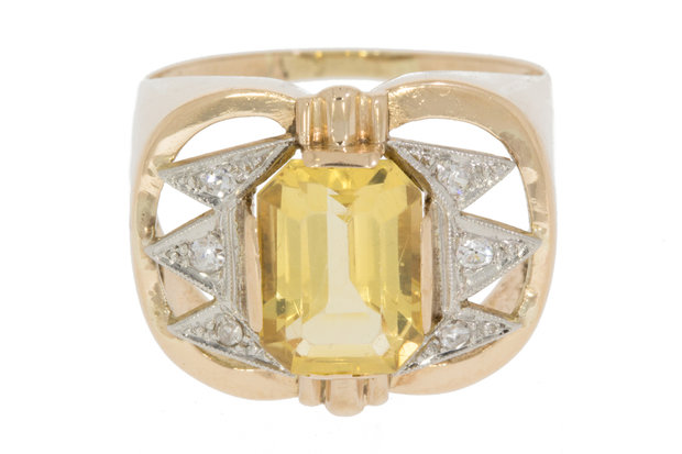 14 Karaat bicolor gouden ring gezet met Citrien & Diamant