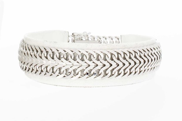 14 Karaat witgouden brede gevlochten armband - 19,3 cm