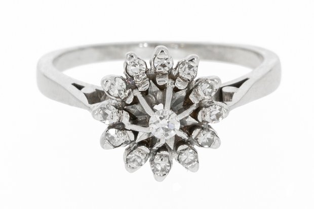 18 Karaat witgouden Rozet Ring gezet met Diamant (0.17 crt)