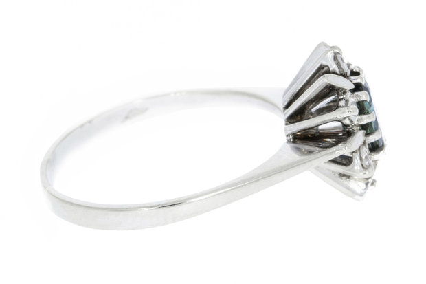 18 Karaat witgouden Ring gezet met Diamant & Saffier