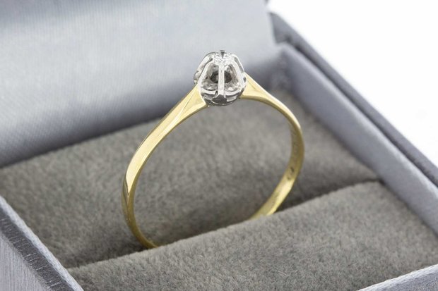 14 Karaat bicolor gouden Solitair ring met diamant-19,5 mm