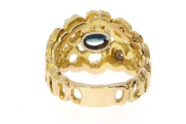 18 Karaat gouden Ring gezet met Saffier en Diamant