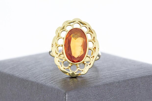 14 Karaat gouden ring gezet met synthetische oranje Spinel